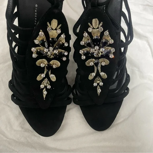 🍸GIUSEPPE ZANOTTI🍸Sexy Black Crystal Embellished T-Bar Sandal Heel - Picture 8 of 12